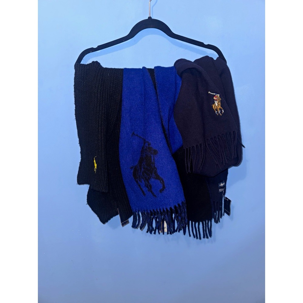 3 PC Lot Polo Ralph Lauren Lambswool Knit Scarf Fringe Pony Logo NWT 604706